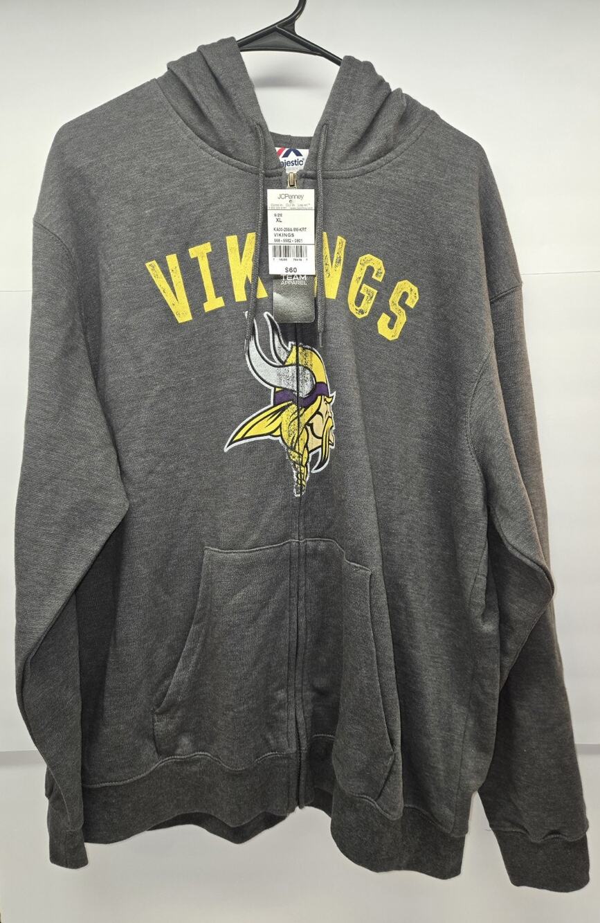 Majestic Minnesota Vikings NFL Sweatshirt Hoodie XL Gray Officially Licensed
